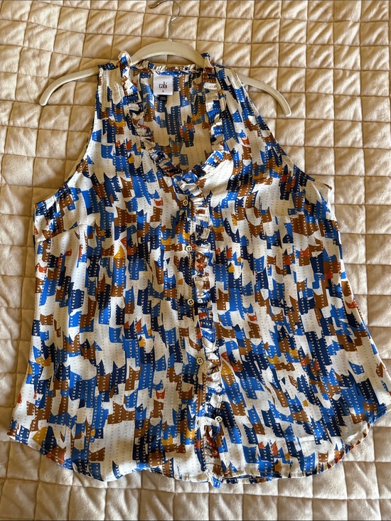 CAbi Tops - CAbi Sleeveless Button-Front Camisole in Blue, Brown & White Abstract Print
